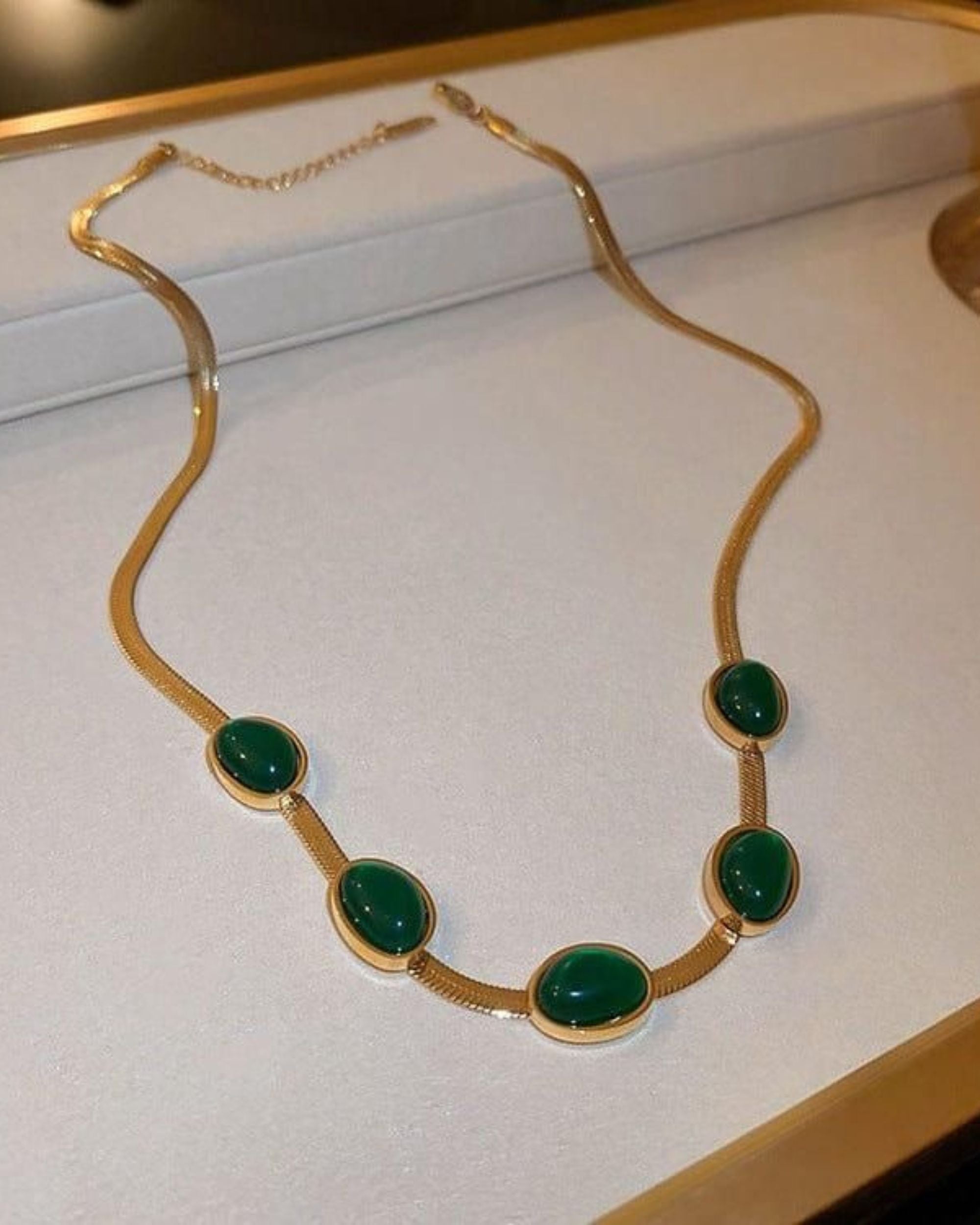 Oval Green Crystal Necklace Bracelet Set