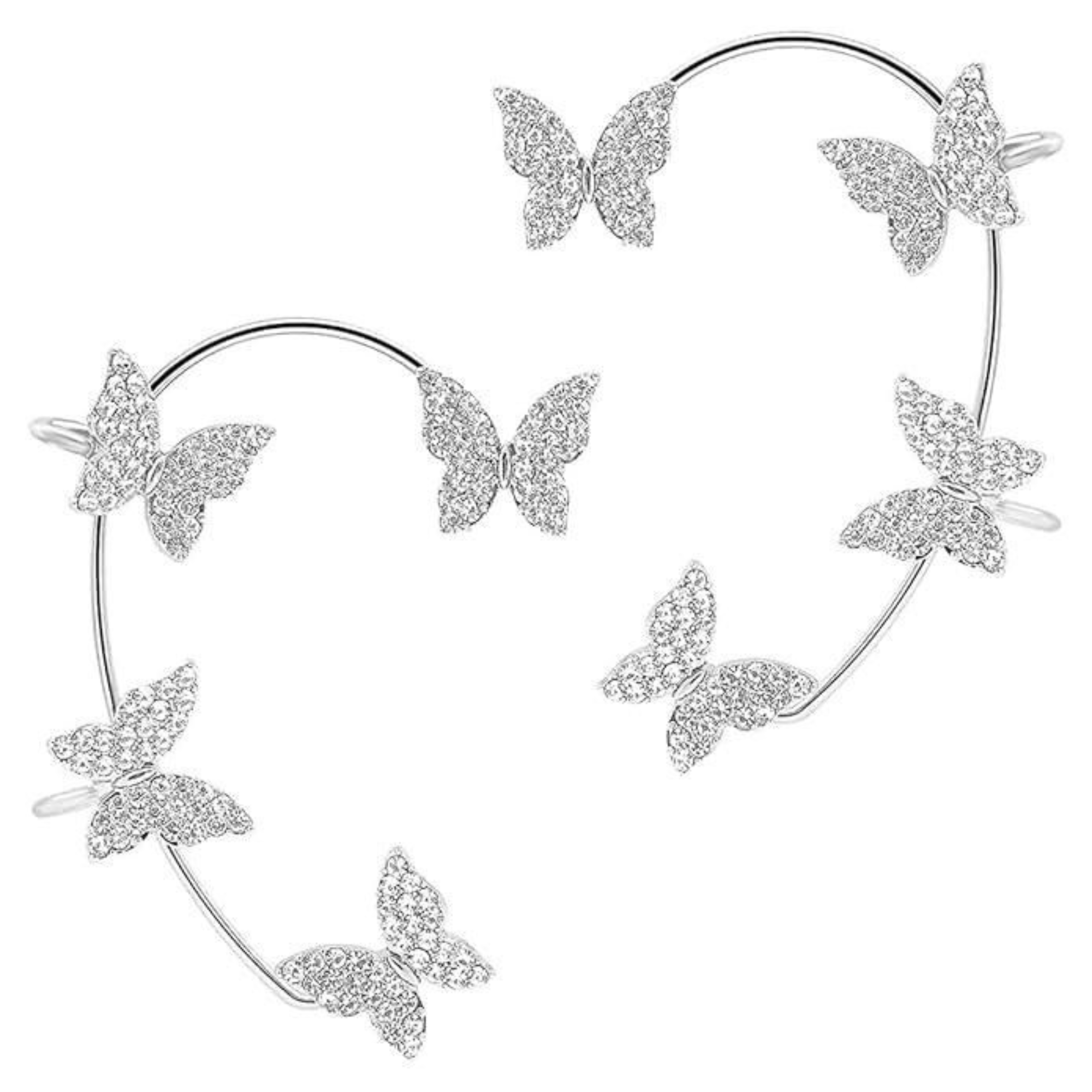 Butterfly Ear Crawler Cuff Earrings Silver Finish