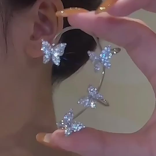 Butterfly Ear Crawler Cuff Earrings Silver Finish